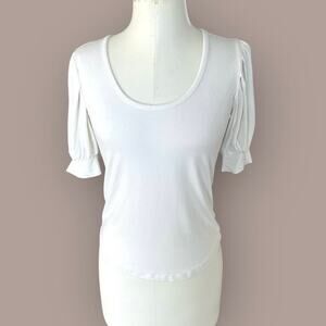 FRAME Puff Sleeve Knit Scoop Neck Top White Women's Small Flirty Preppy Feminine